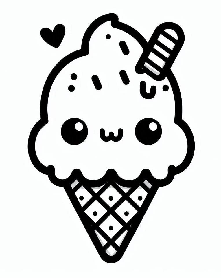 Desenho de Sorvete Kawaii para Crianças de 2 Anos para Colorir e Pintar
