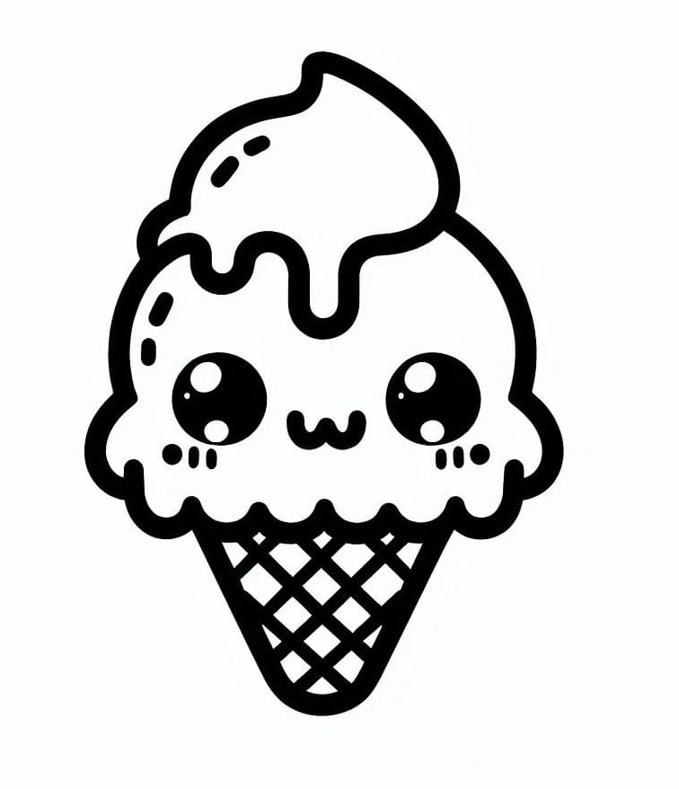 Desenho de Sorvete Kawaii para Crianças de 3 Anos para Colorir e Pintar