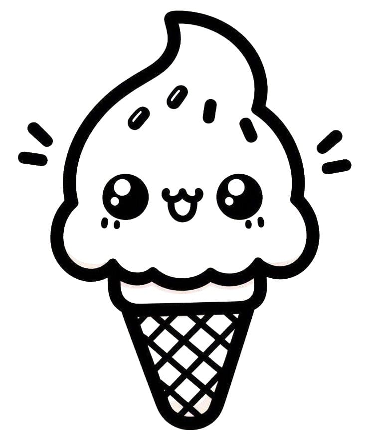 Desenho de Sorvete Kawaii para Crianças de 4 Anos para Colorir e Pintar