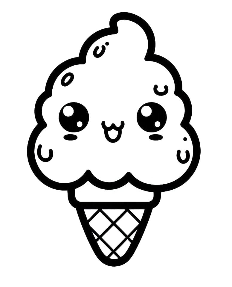 Desenho de Sorvete Kawaii para Crianças de 5 Anos para Colorir e Pintar