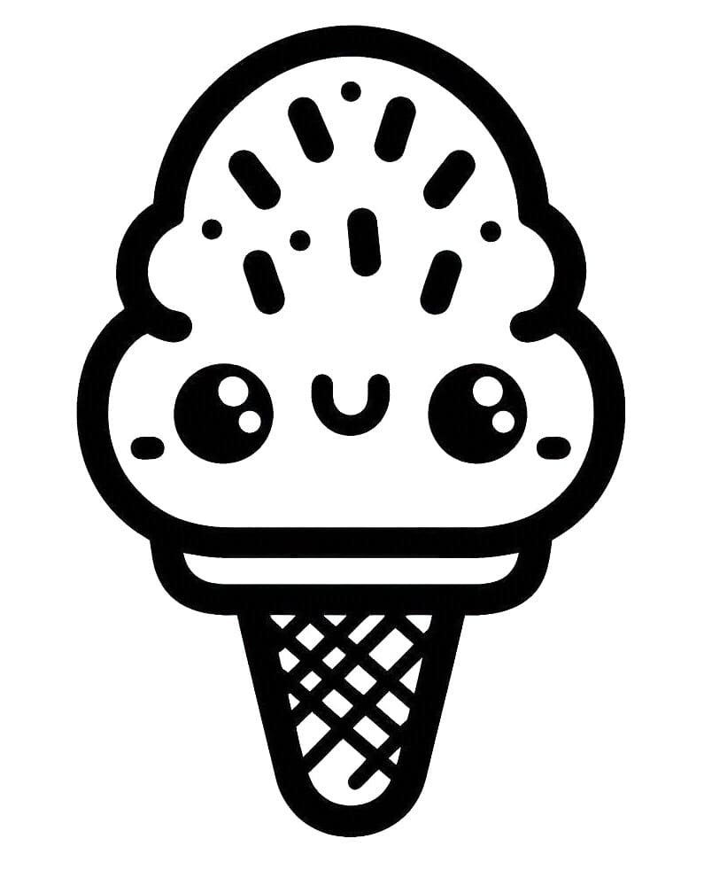 Desenho de Sorvete Kawaii para Crianças de 6 Anos para Colorir e Pintar