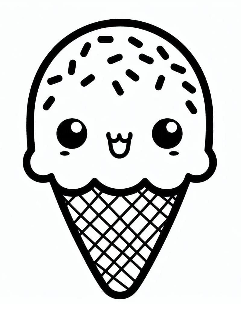 Desenho de Sorvete Kawaii Simples para Colorir e Pintar