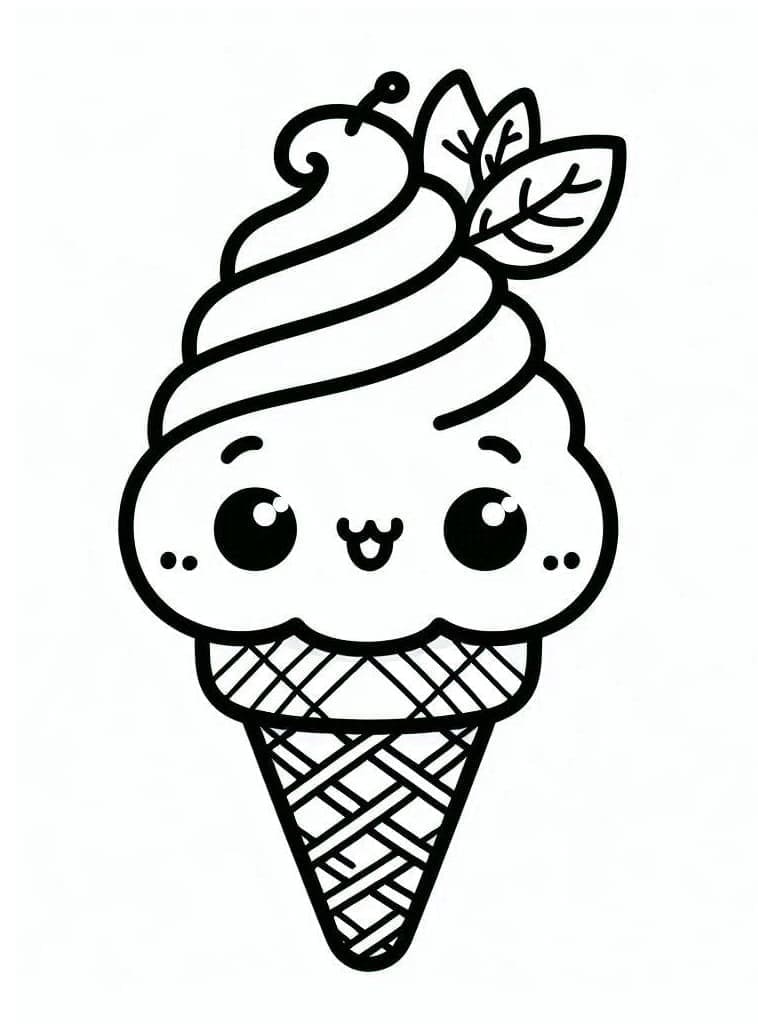 Desenho de um Sorvete Kawaii para Colorir e Pintar