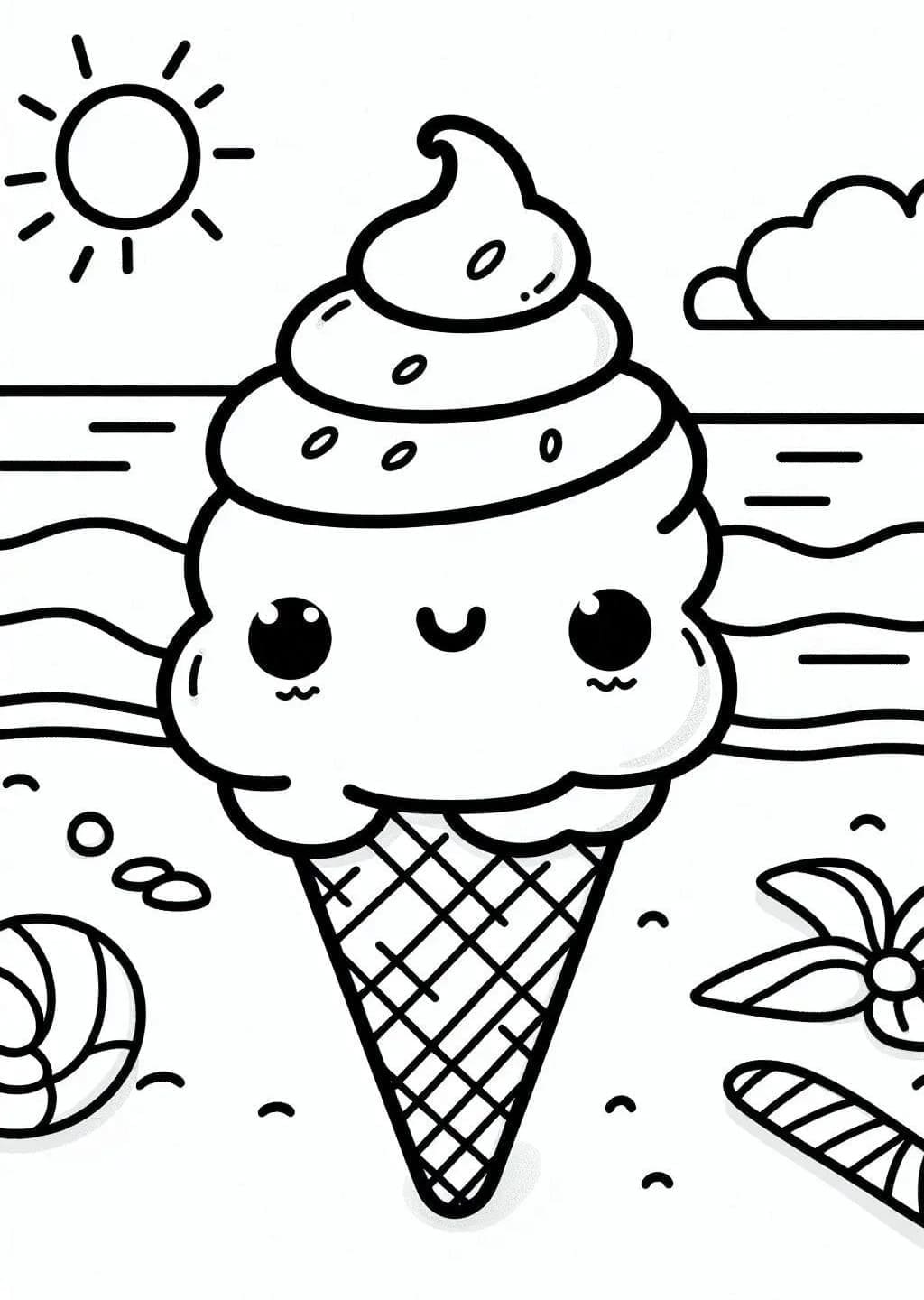 Desenho de Sorvete Kawaii Download para Colorir e Pintar