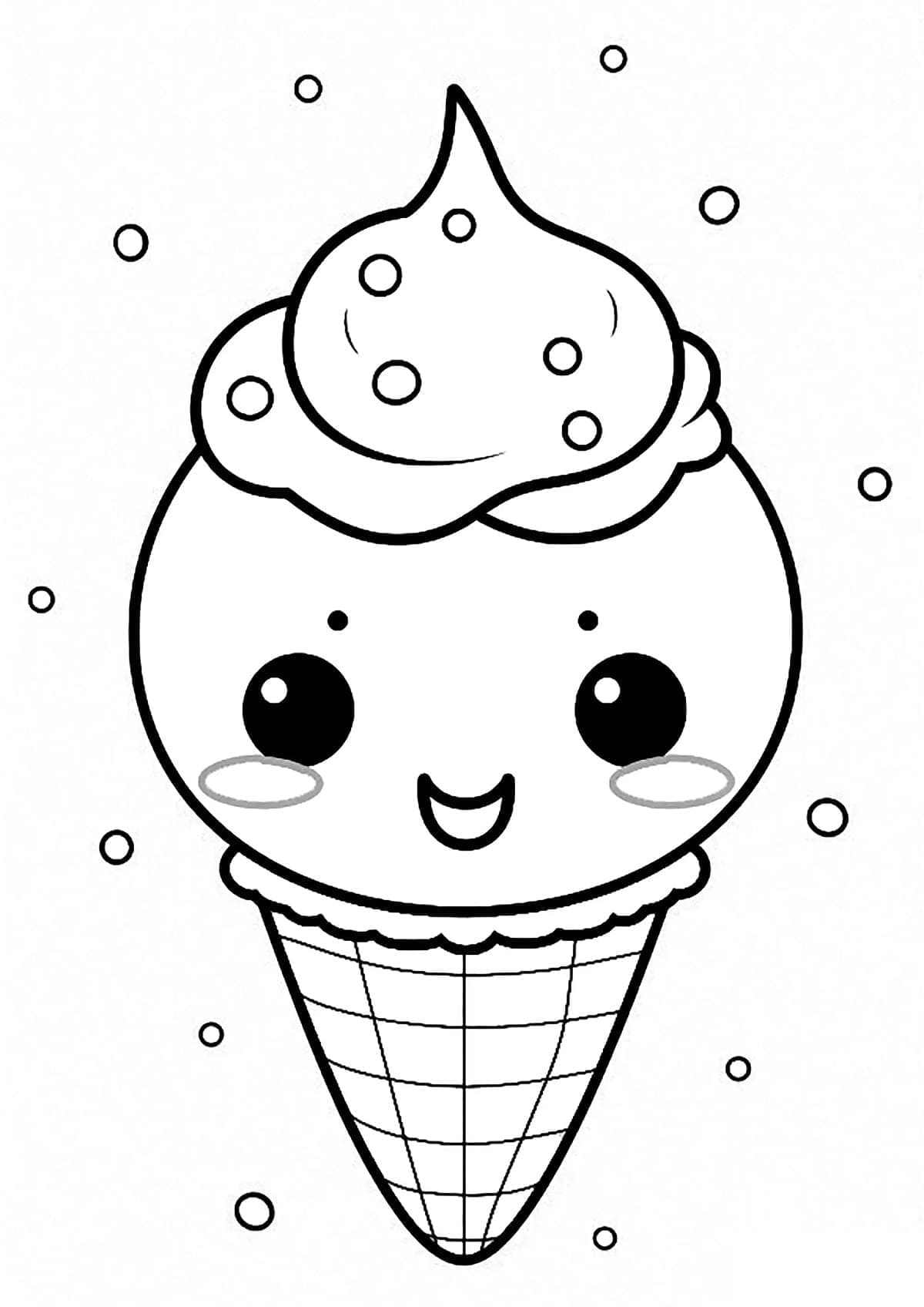 Desenho de Sorvete Kawaii para Colorir Pdf Grátis e Pintar