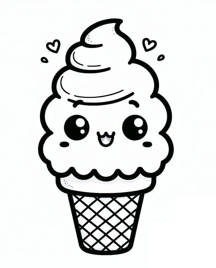 Desenho de Sorvete Kawaii Pdf e Pintar