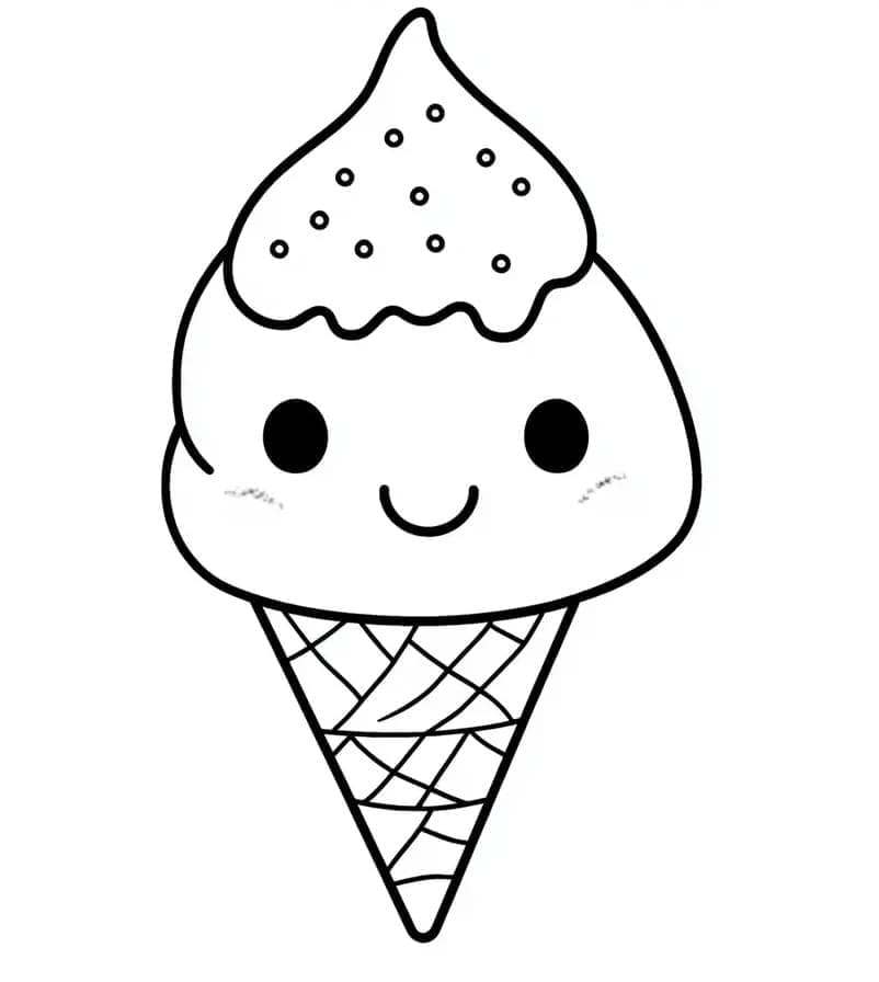 Desenho Imprimivel de Sorvete Kawaii Grátis para Colorir e Pintar