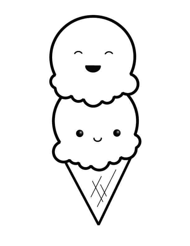 Desenho de Sorvete Fofo para Colorir e Pintar
