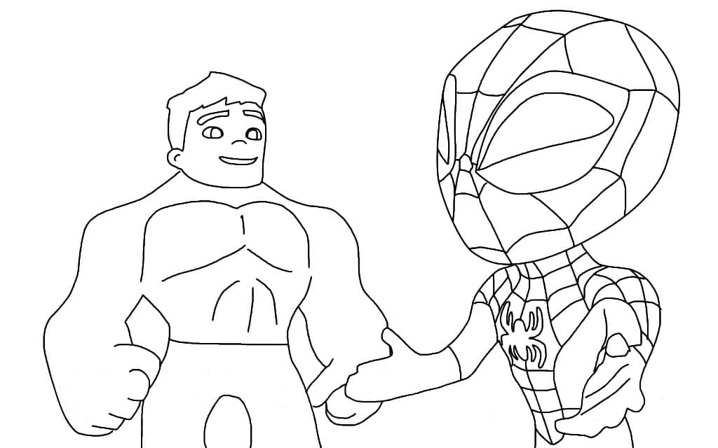 Desenho de Hulk e Spidey para Imprimir e Colorir e Pintar