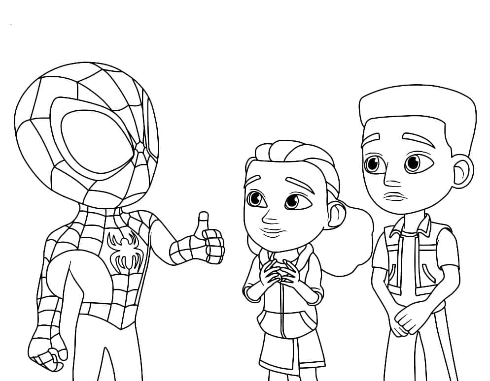 Desenho de Spidey e Crianças para Pintar Gratuitamente