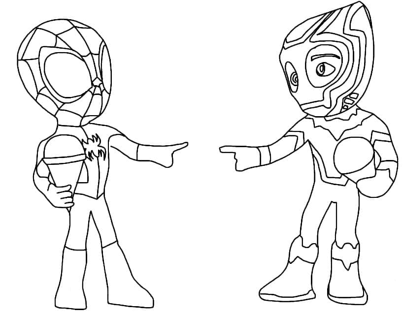 Desenho de Spidey e Pantera Negra para Imprimir e Colorir e Pintar