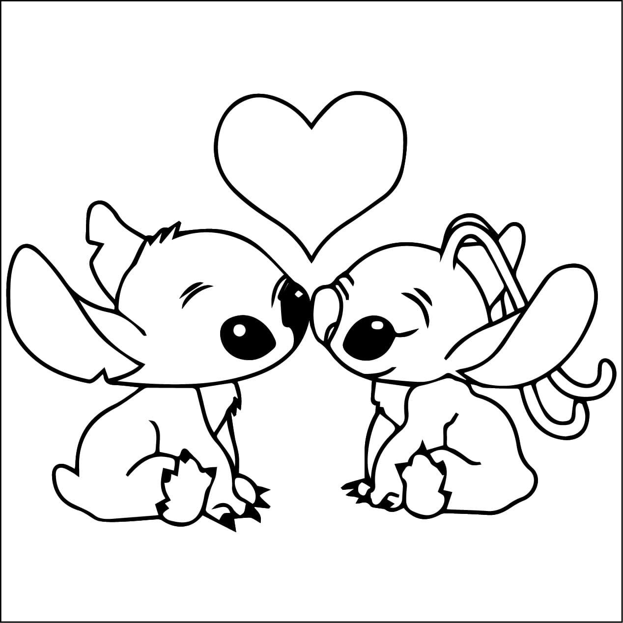 Desenho de Imagem de Stitch e Angel para Colorir e Pintar
