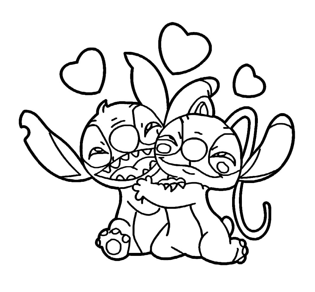 Desenho de Imprimivel Stitch e Angel para Colorir e Pintar