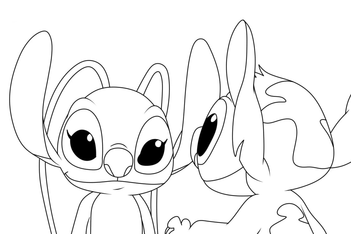 Desenho de Stitch e Angel Adoráveis para Colorir e Pintar