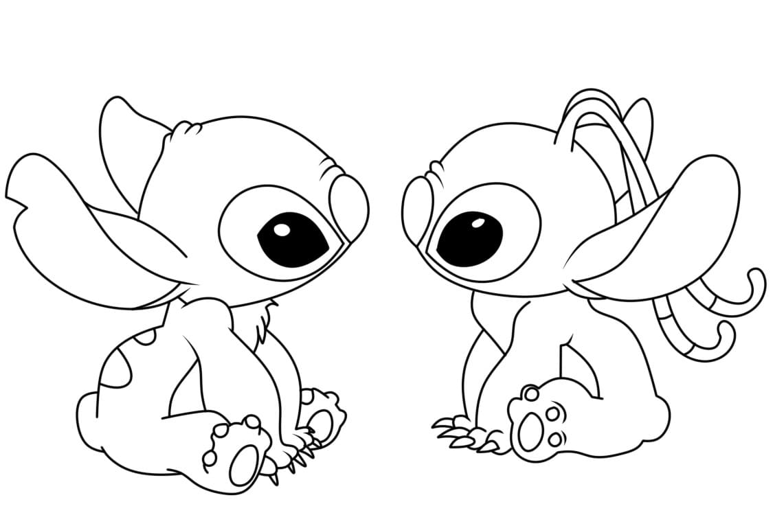 Desenho de Stitch e Angel Fofos para Colorir e Pintar