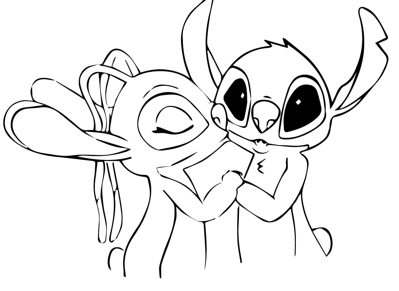 Desenho de Stitch e Angel Grátis para Crianças para Colorir e Pintar