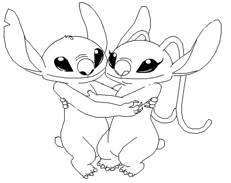 Desenho de Stitch e Angel Grátis para Colorir e Pintar