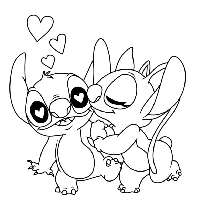 Desenho de Stitch e Angel Imprimivel Grátis para Crianças para Colorir e Pintar