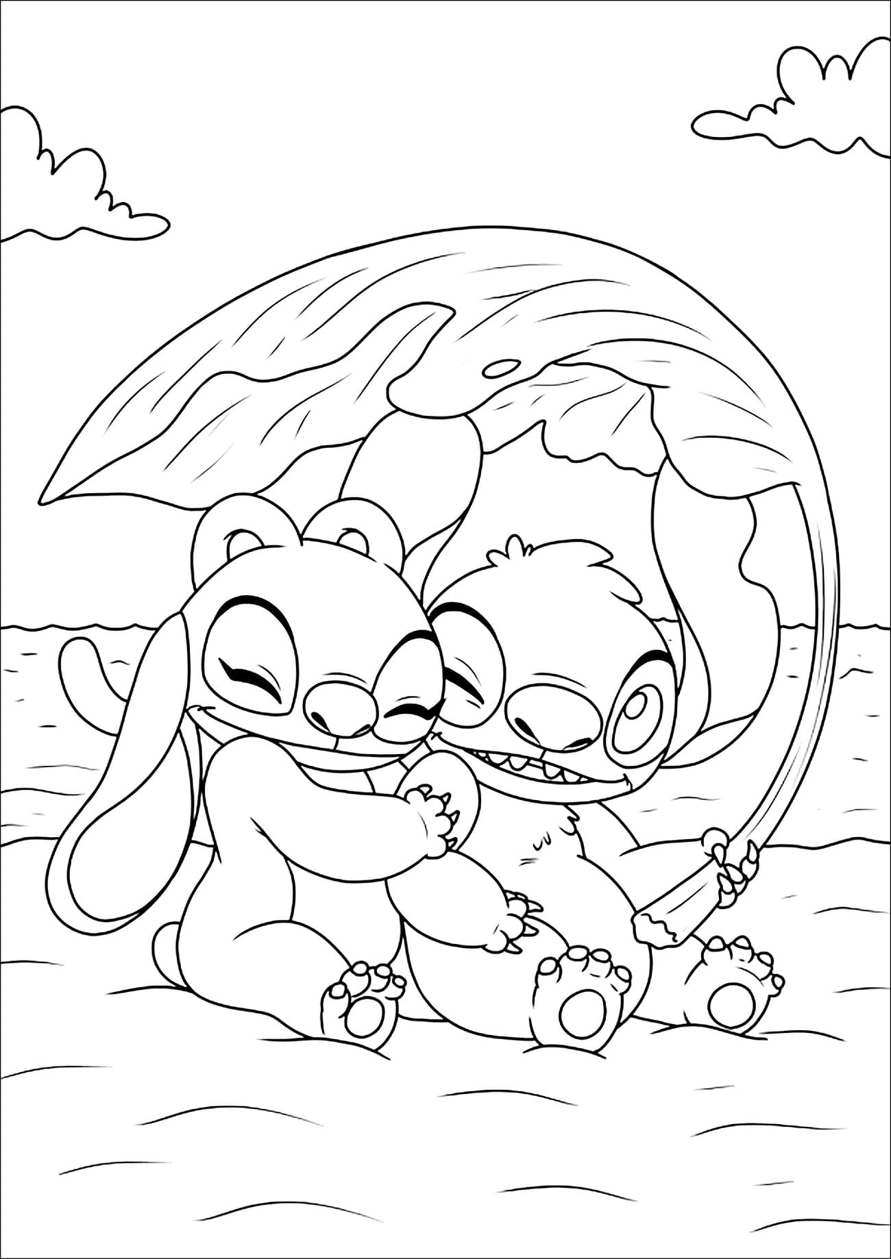 Desenho de Stitch e Angel Imprimivel para Crianças para Colorir e Pintar