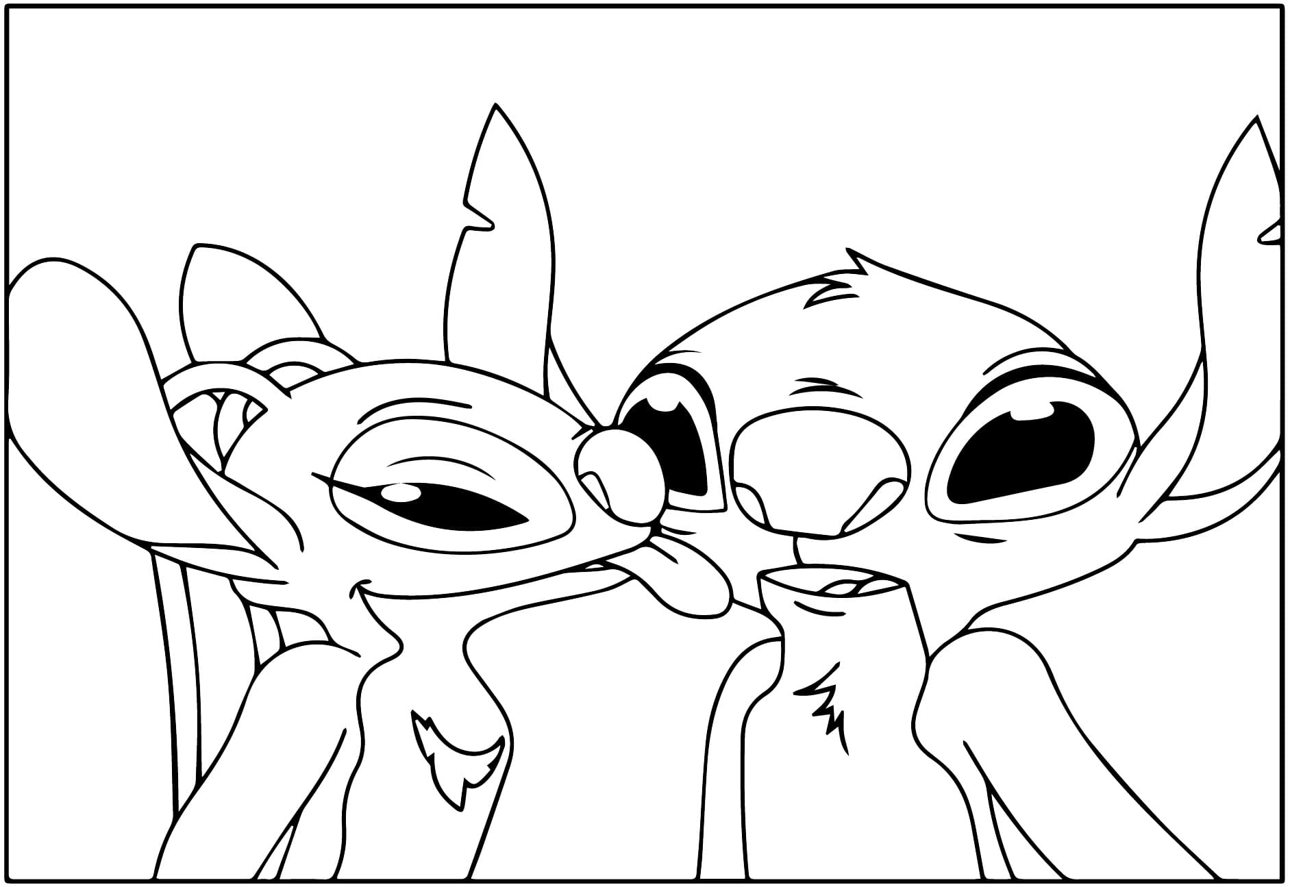 Desenho de Stitch e Angel para Crianças de 1 Ano para Colorir e Pintar