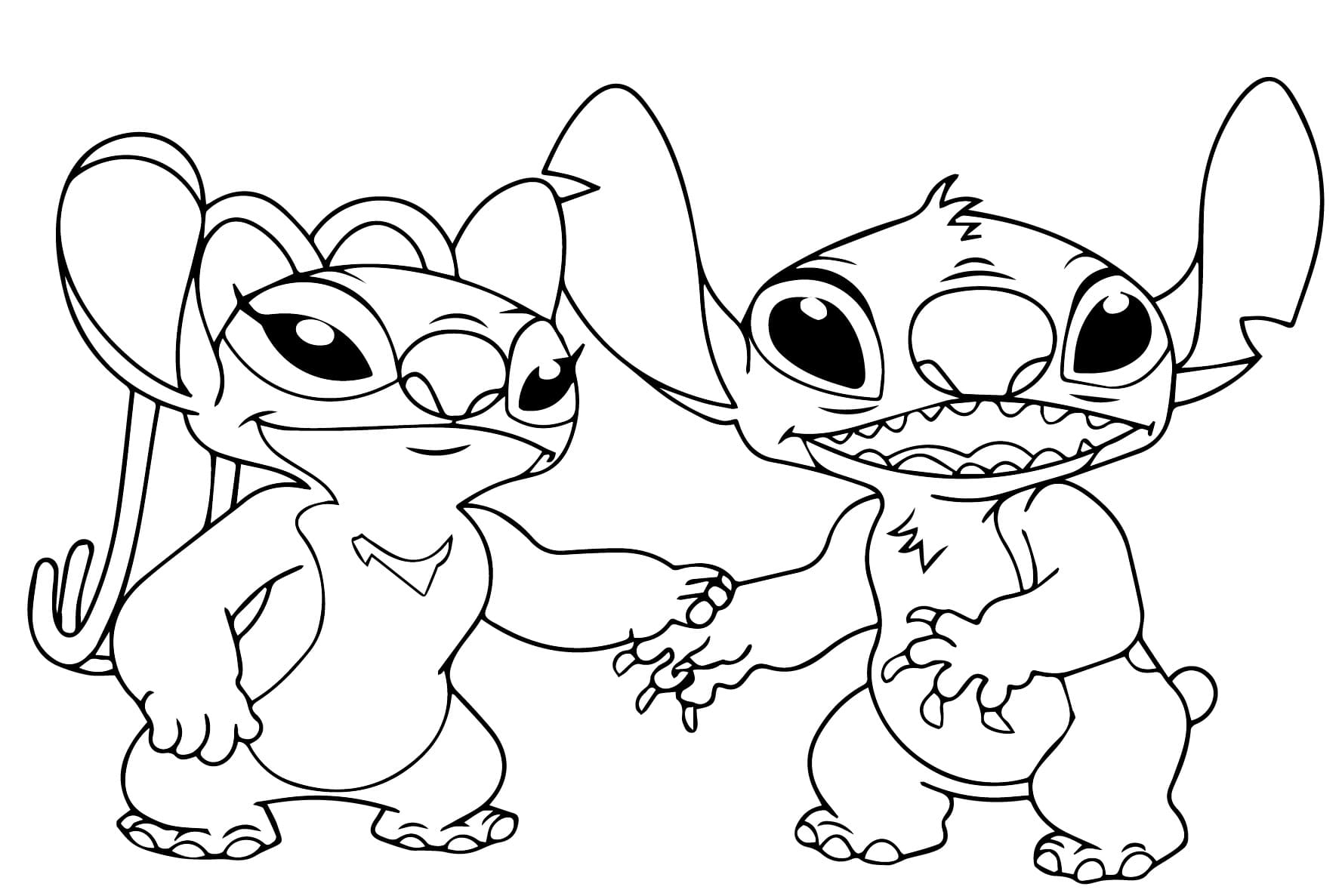 Desenho de Stitch e Angel para Crianças de 6 Ano para Colorir e Pintar