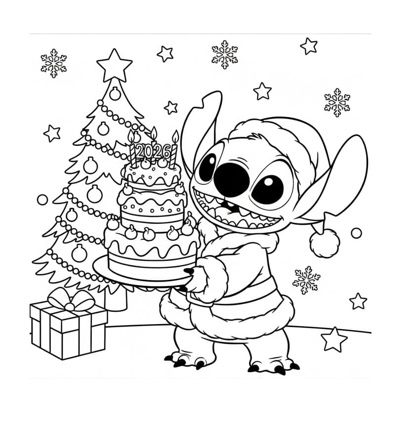 Desenho de Grátis Stitch de Natal para Colorir
