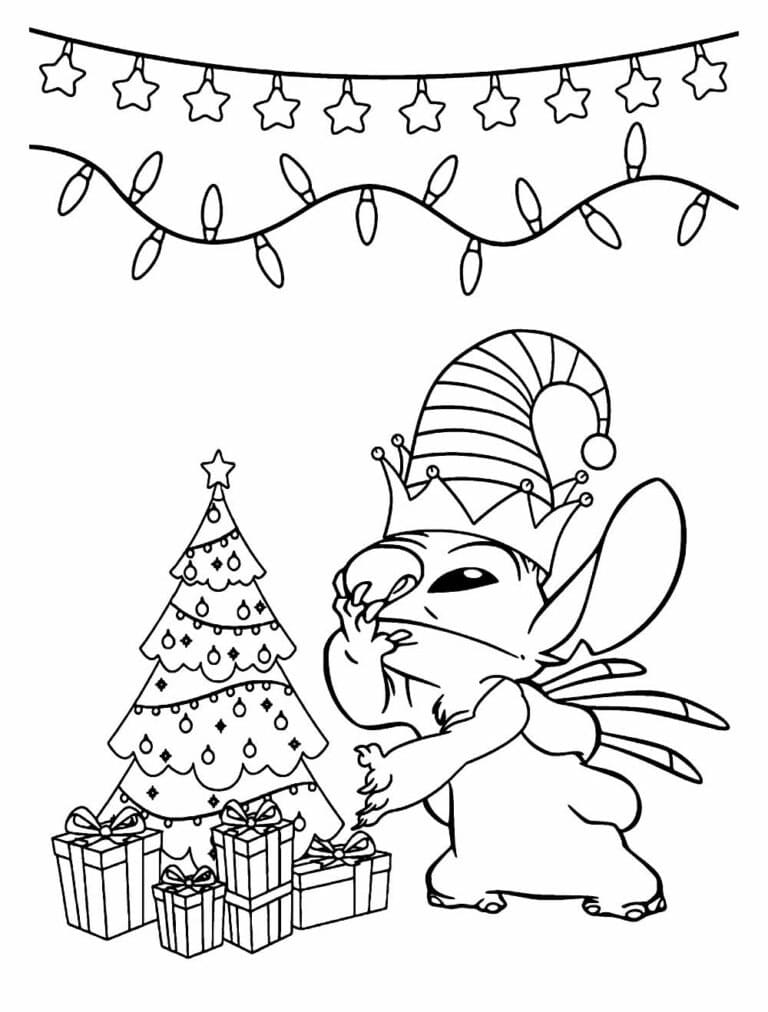 Desenho de Imprimivel Stitch de Natal para Crianças para Colorir