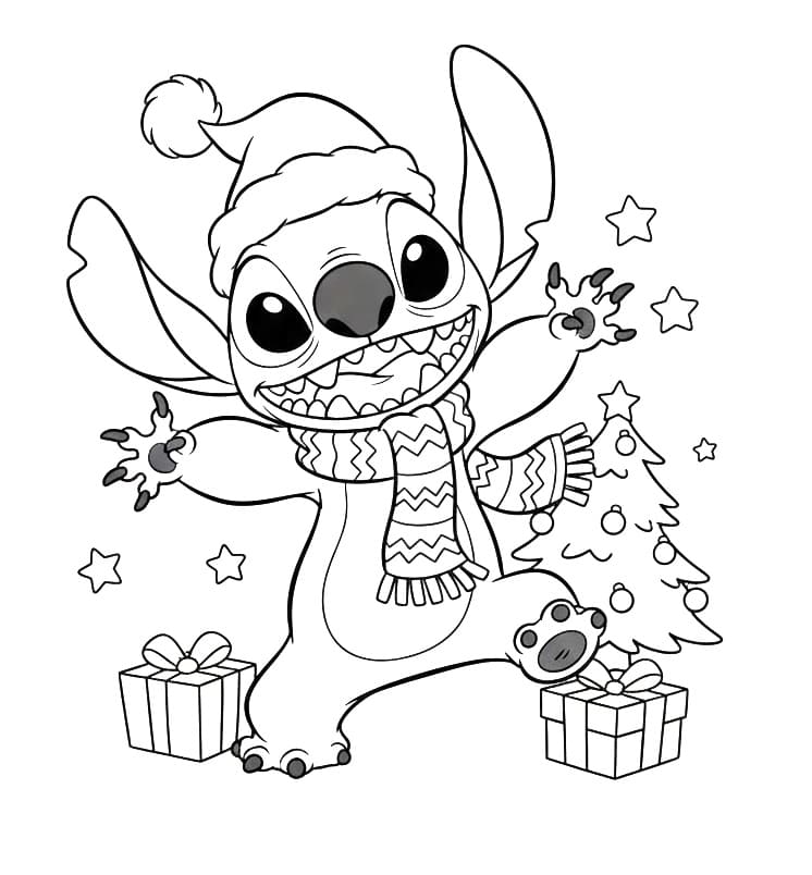 Desenho de Stitch de Natal 1 para Colorir