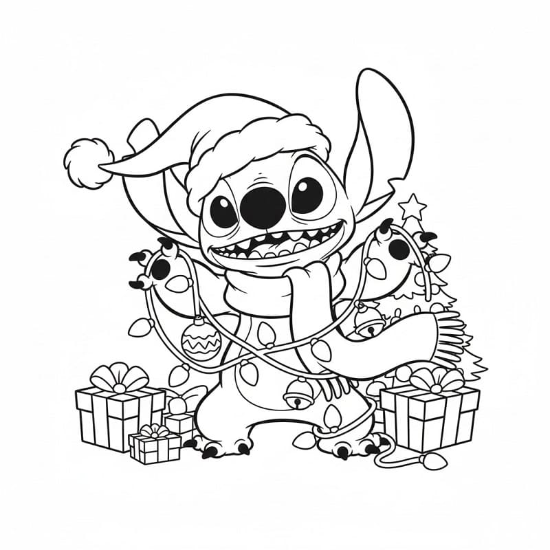 Desenho de Stitch de Natal 2 para Colorir