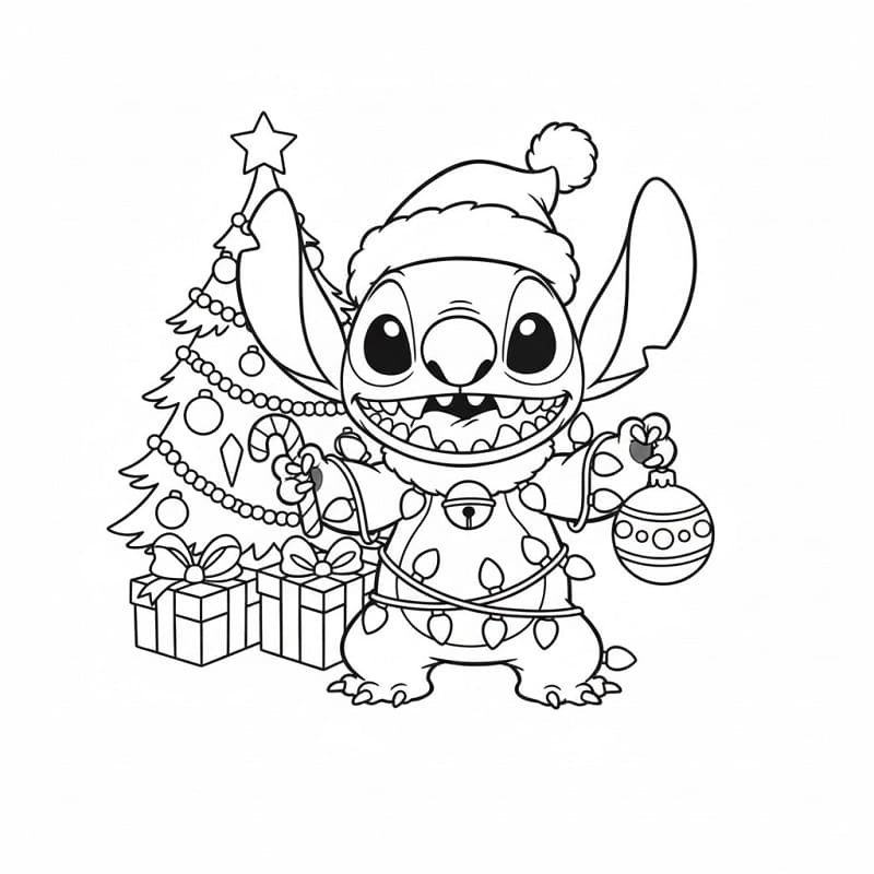 Desenho de Stitch de Natal Feliz para Colorir