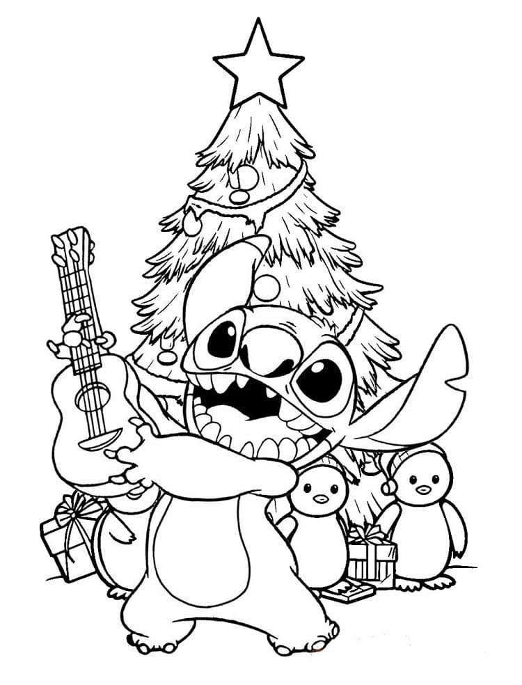 Desenho de Stitch de Natal Imprimivel Grátis para Crianças para Pintar