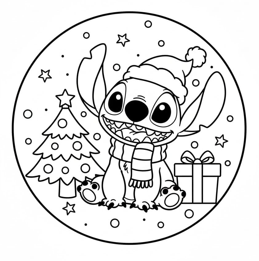 Desenho de Stitch de Natal para Crianças de 1 Ano para Colorir