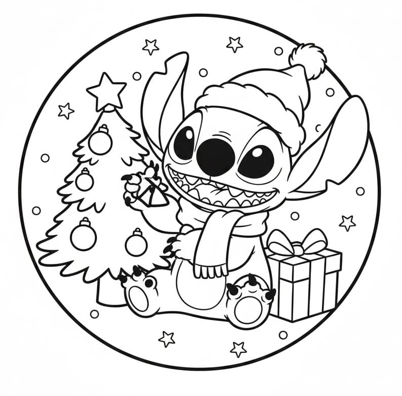 Desenho de Stitch de Natal para Crianças de 2 Anos para Colorir