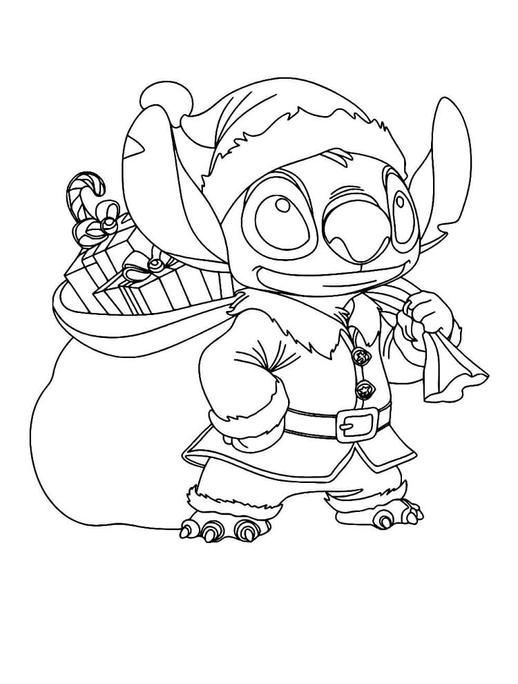 Desenho de Stitch e Sacola de Presentes para Colorir