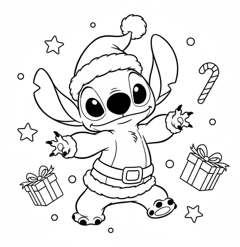 Desenho de Stitch no Natal para Colorir