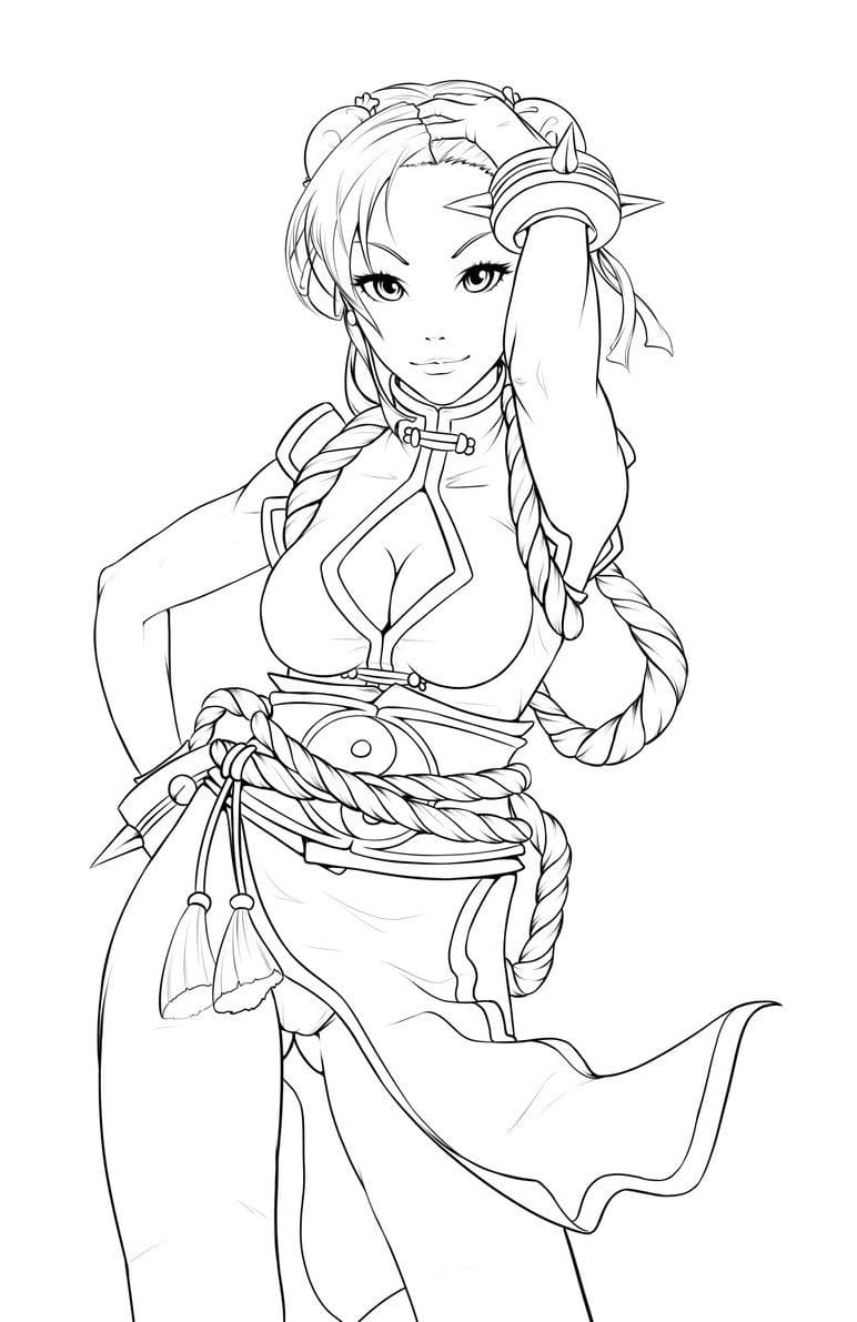 Desenho de Chun Li Street Fighter para Colorir e Pintar