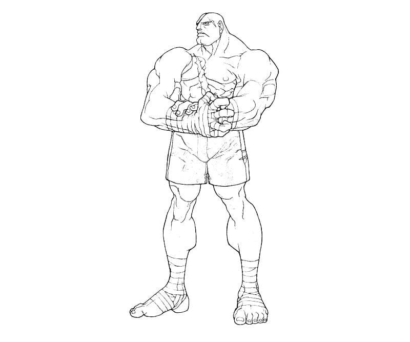Desenho de Sagat Street Fighter para Colorir e Pintar
