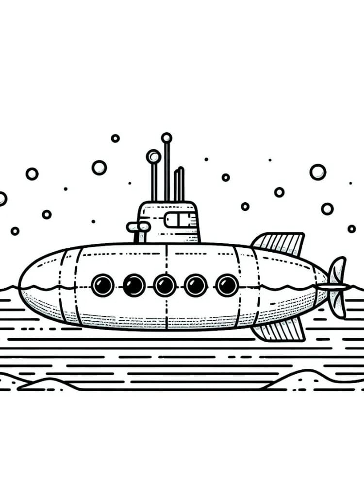 Desenho de Imprimivel Grátis Submarino para Crianças para Colorir e Pintar
