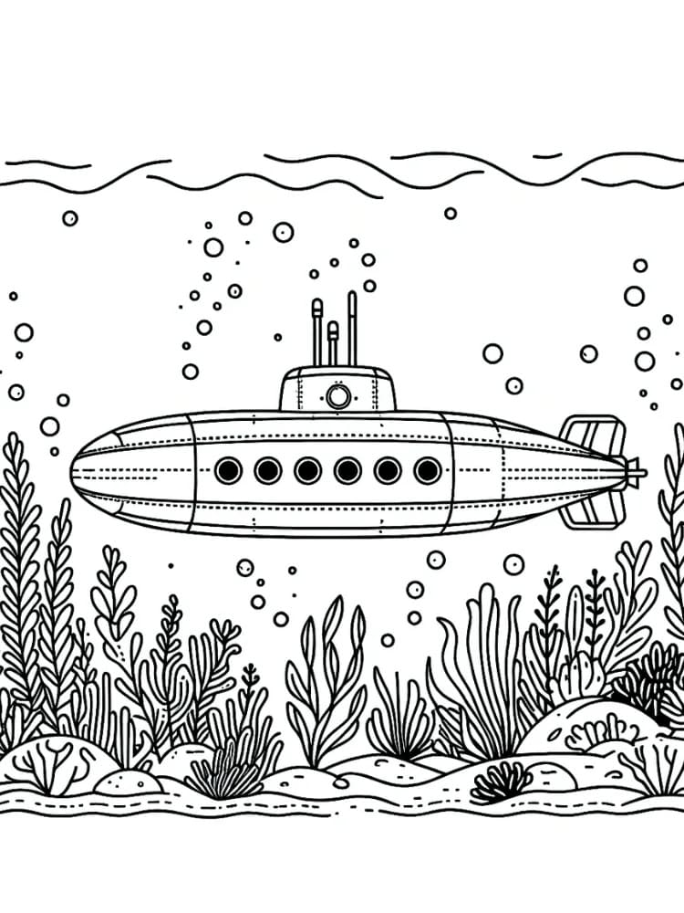 Desenho de Imprimivel Submarino para Crianças para Colorir e Pintar
