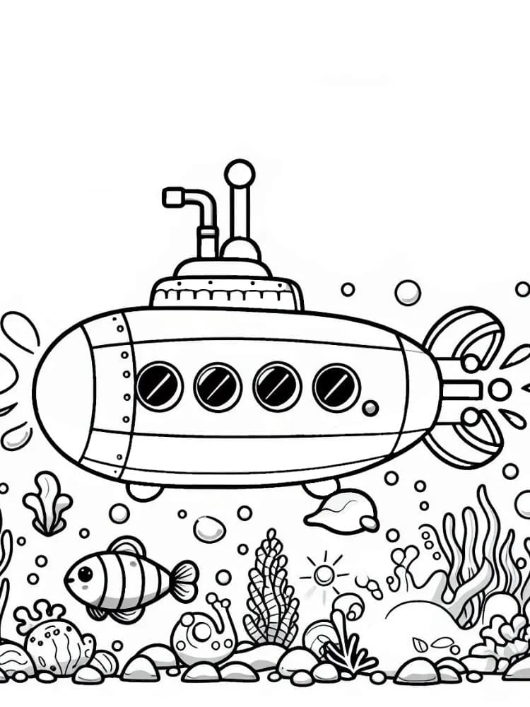 Desenho de Imprimivel Submarino para Colorir e Pintar
