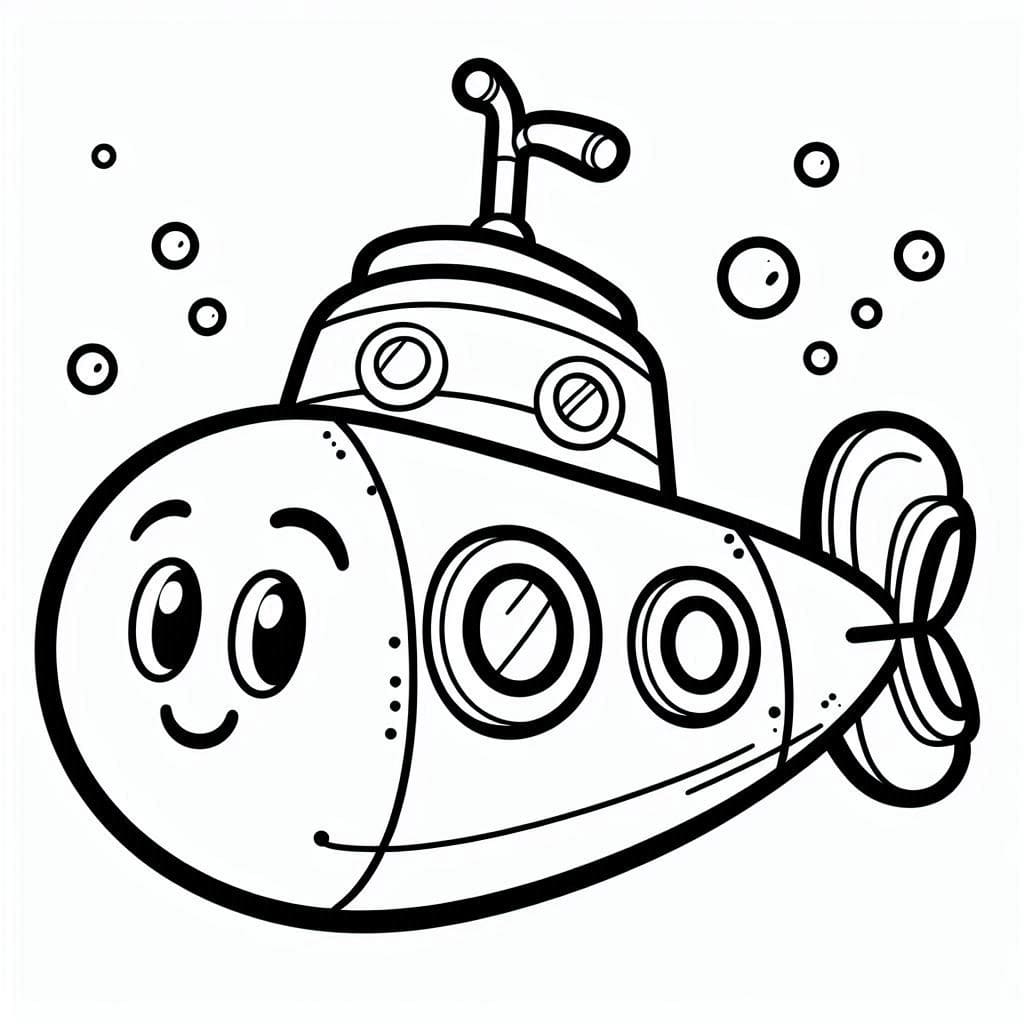 Desenho de Submarino Fofo para Colorir e Pintar