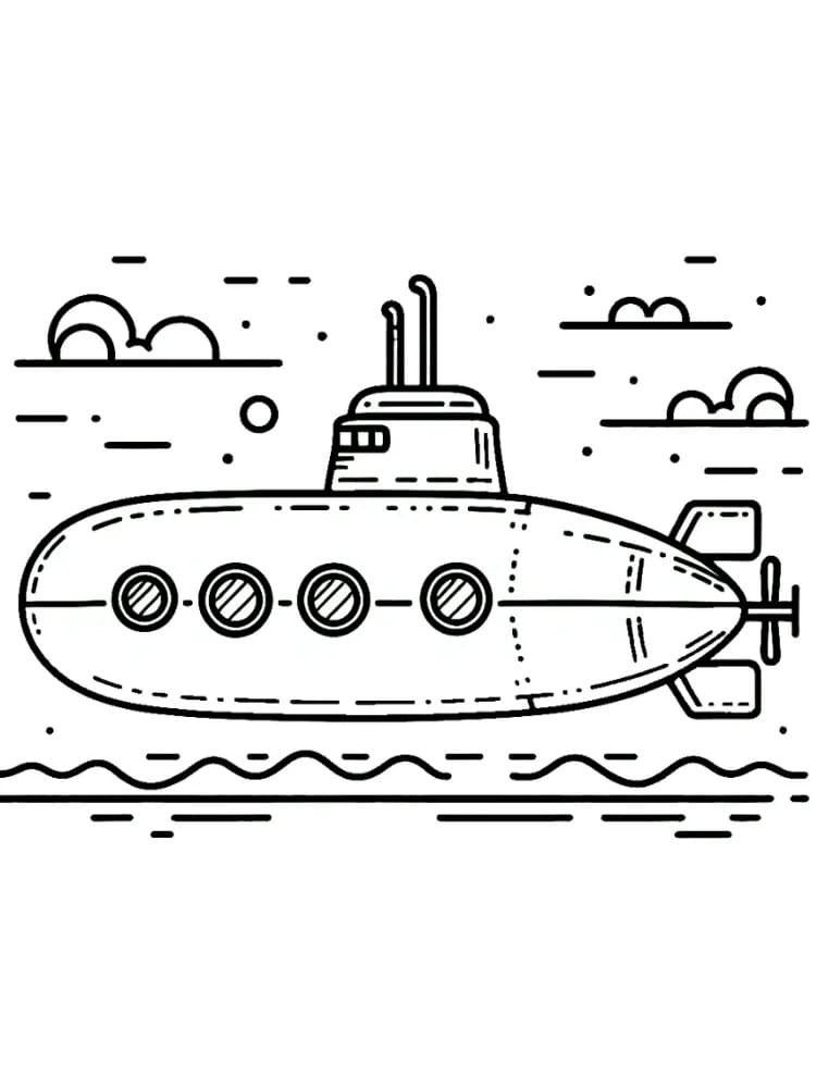 Desenho de Submarino Grátis para Crianças para Colorir e Pintar