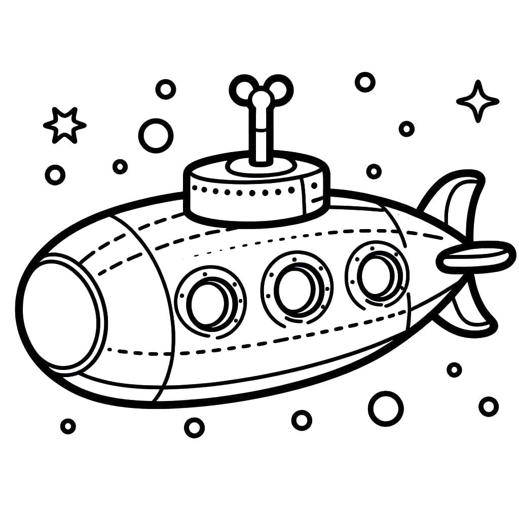 Desenho de Submarino Imprimivel Grátis para Crianças para Colorir e Pintar