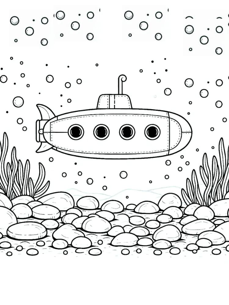 Desenho de Submarino Imprimivel Grátis para Colorir e Pintar