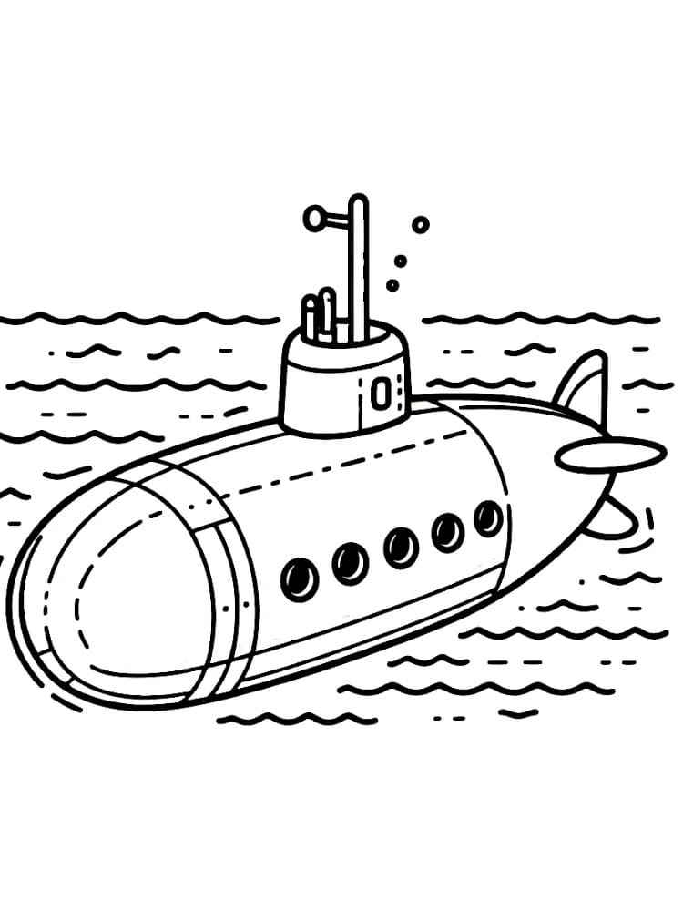 Desenho de Submarino Imprimivel para Crianças para Colorir e Pintar