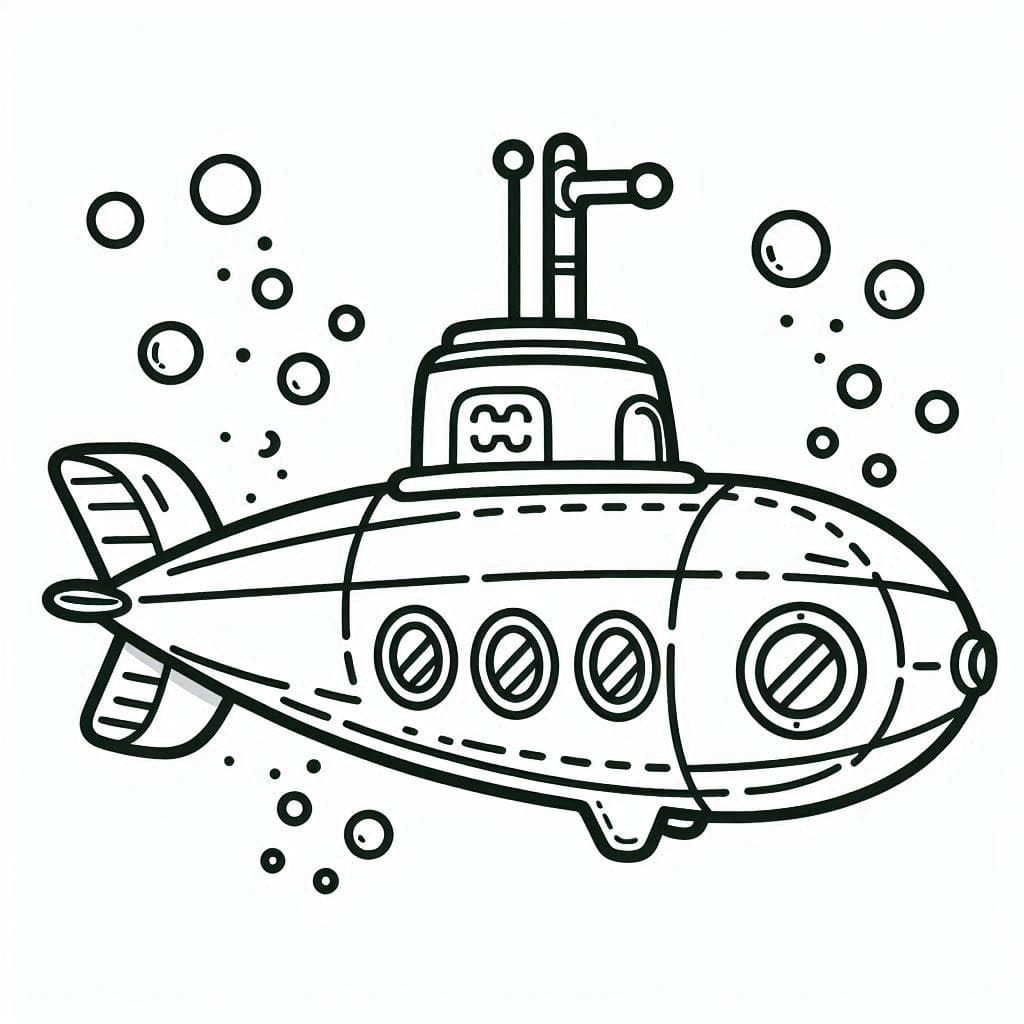 Desenho de Submarino Imprimivel para Colorir e Pintar