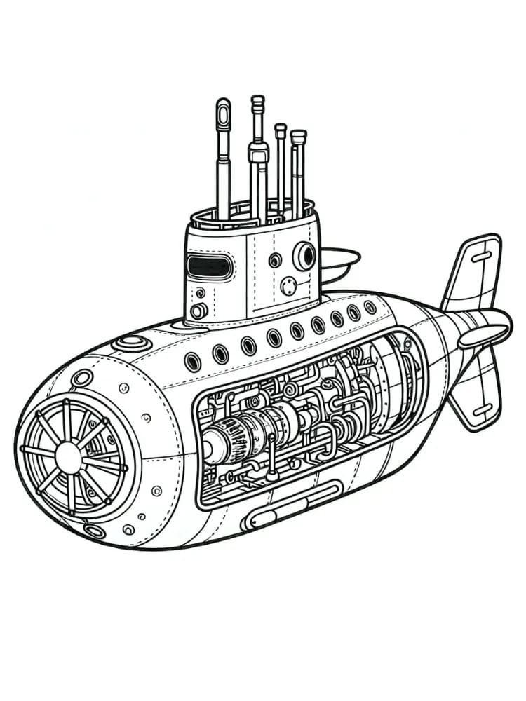 Desenho de Submarino Incrível para Colorir e Pintar