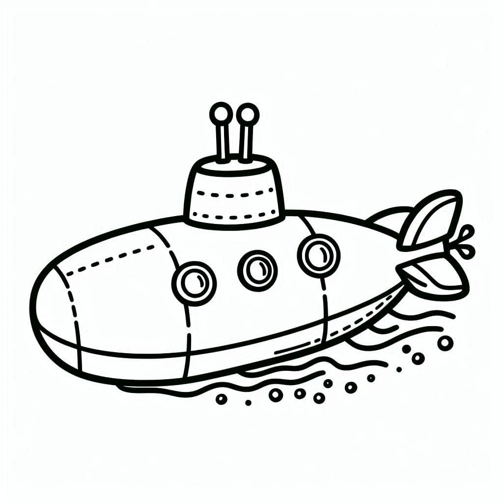 Desenho de Submarino Simples para Colorir e Pintar