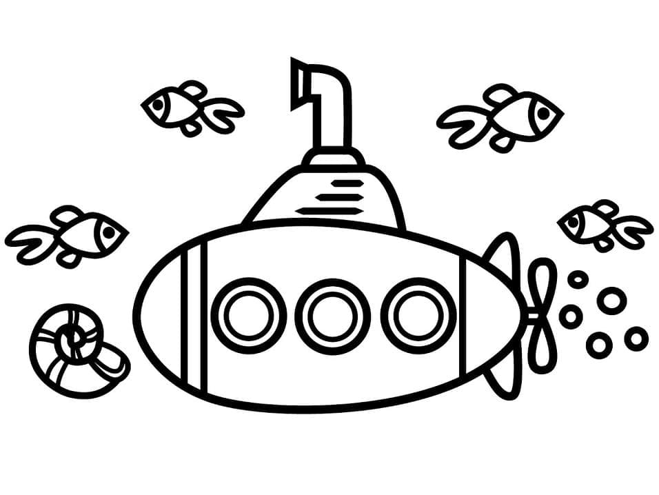 Desenho Adorável Submarino para Colorir e Pintar