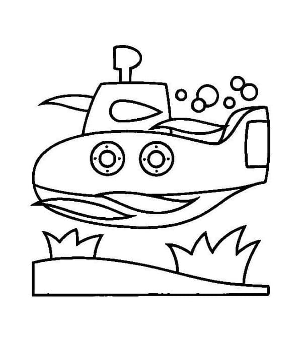 Desenho de Submarino em Aventurá no Fundo do Mar para Colorir e Pintar